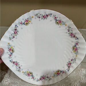 Vintage Royal Kent Shabby Chic Tiny Pink Rose Handled Cake Plate
